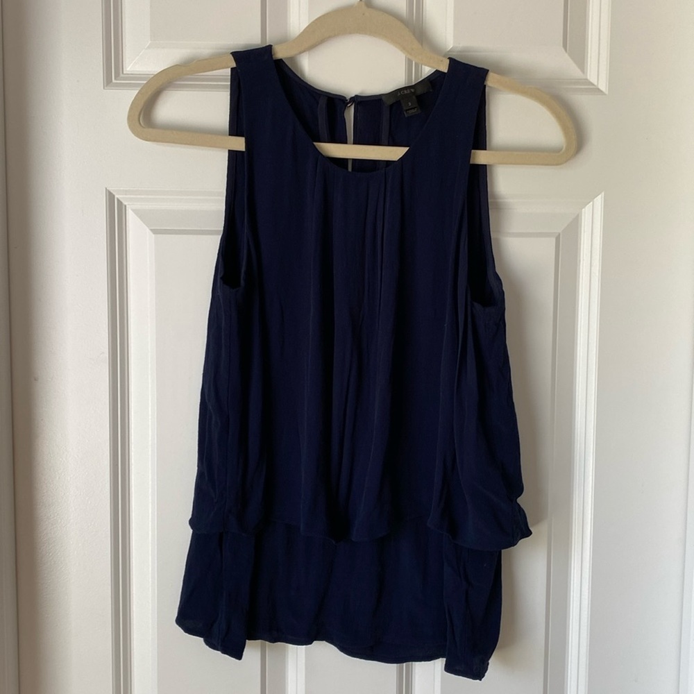 J. Crew‎ Tiered Crepe Tank Top - Navy - Sz 2